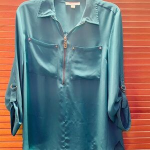 Michael Kors Turquoise Blouse with Front Zipper